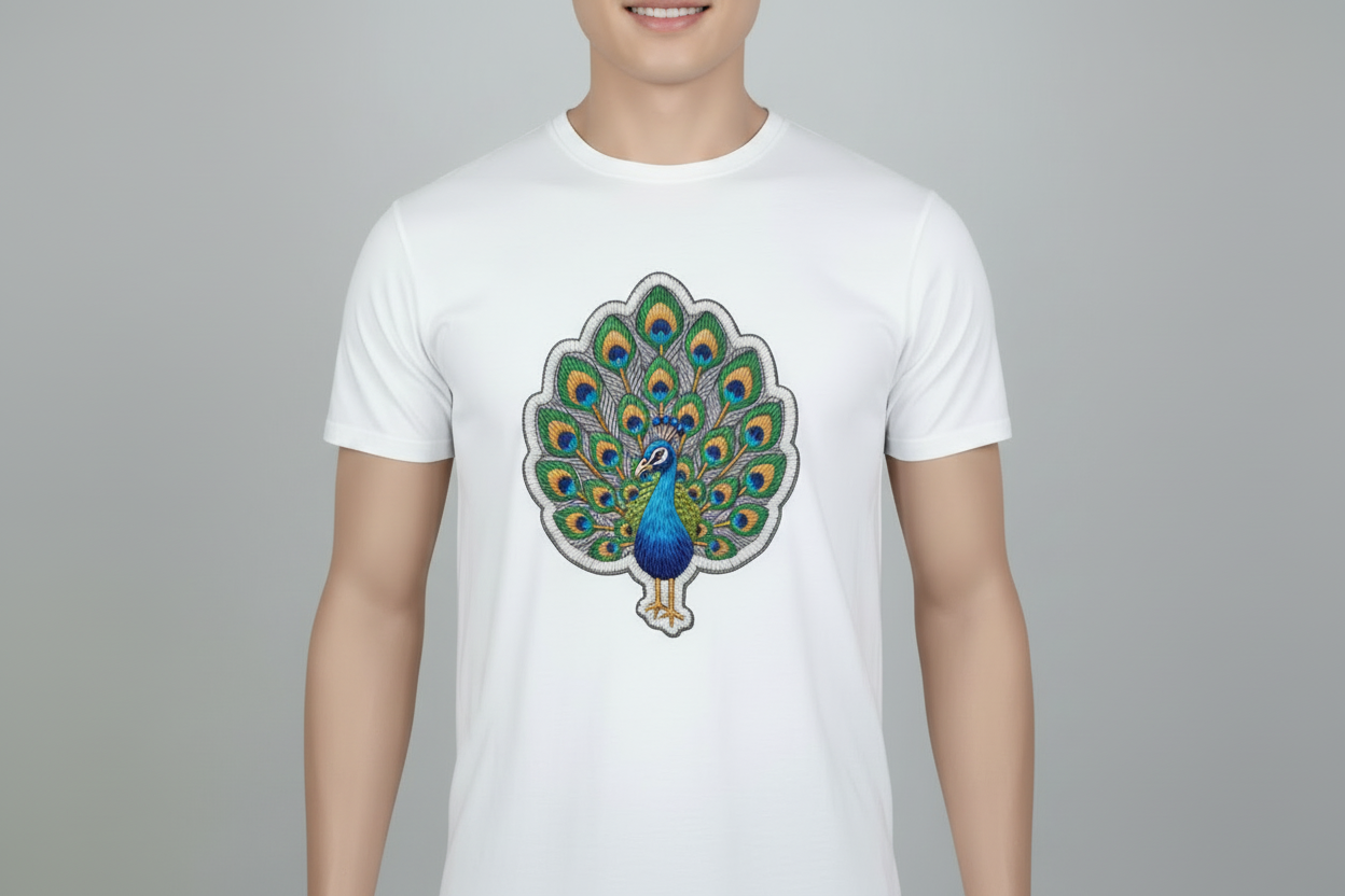 Pavo real efecto bordado