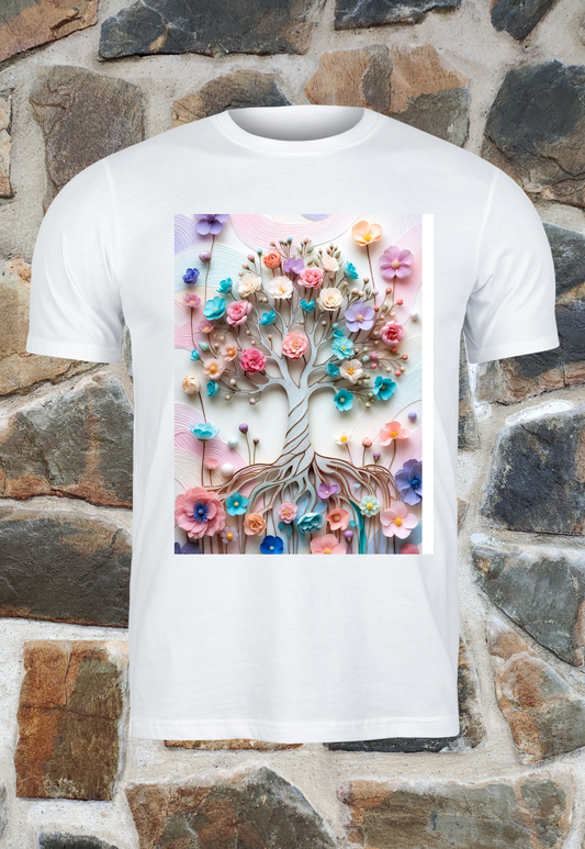 Camiseta con diseño de árbol en estilo origami tridimensional